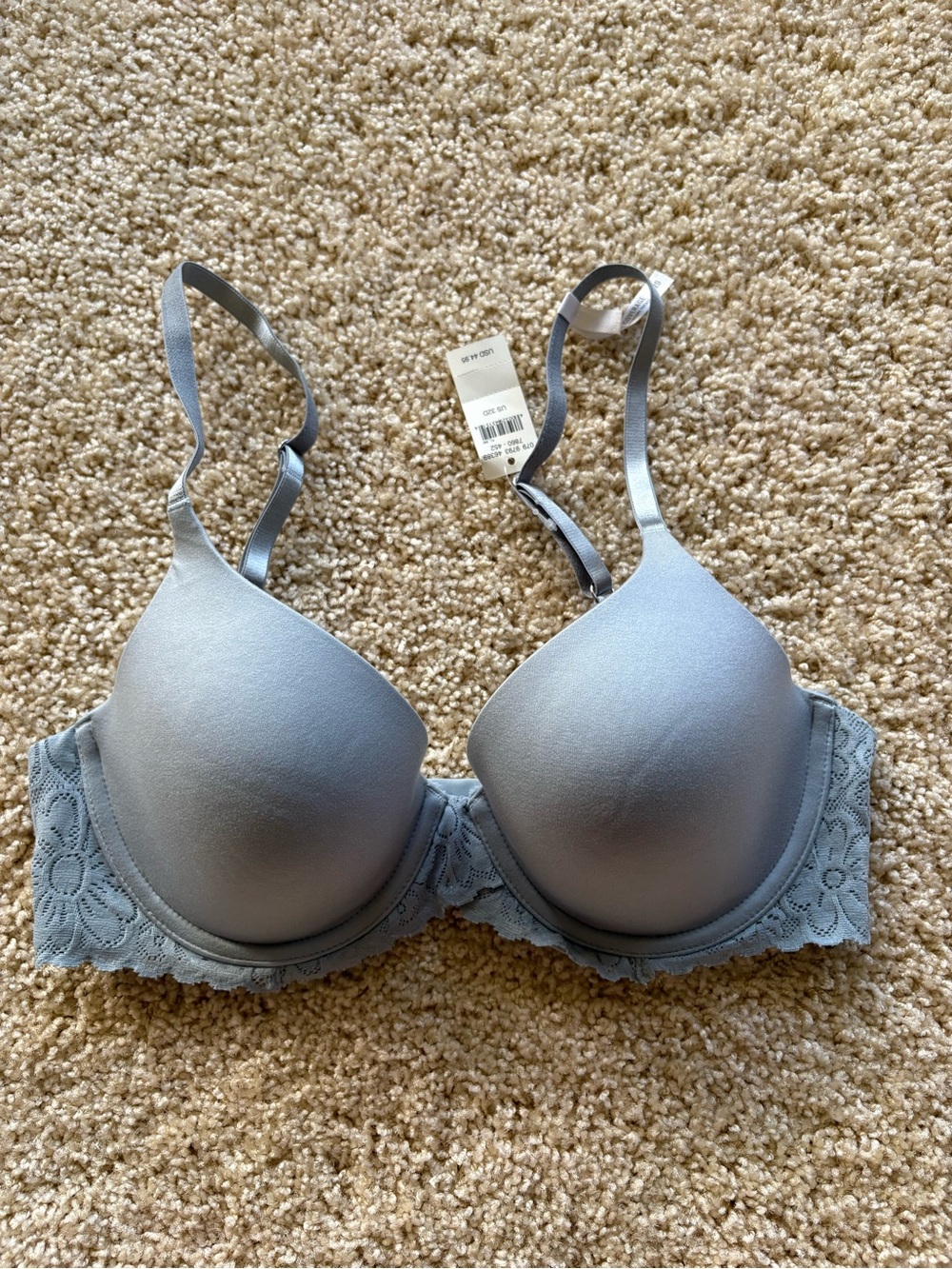 NWT Aerie Real Sunnie Full Coverage Lace Trim Lightly Lined Bra Gray Slate 32D